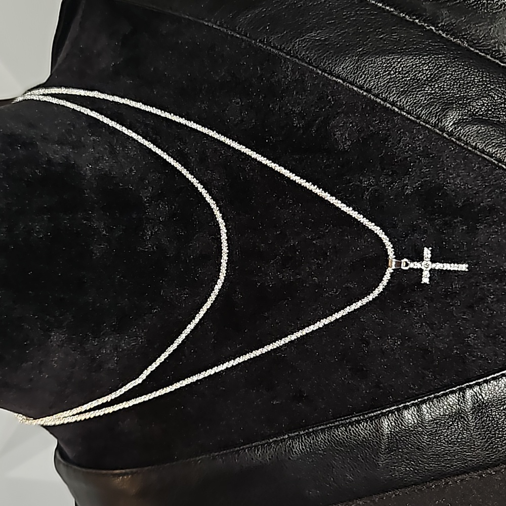 New Sterling Silver Double Layer Cross Pendant Necklace